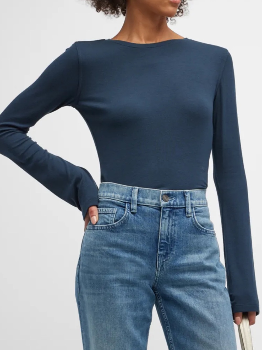 Frame ribbed bell sleeves tee in Navy Blue